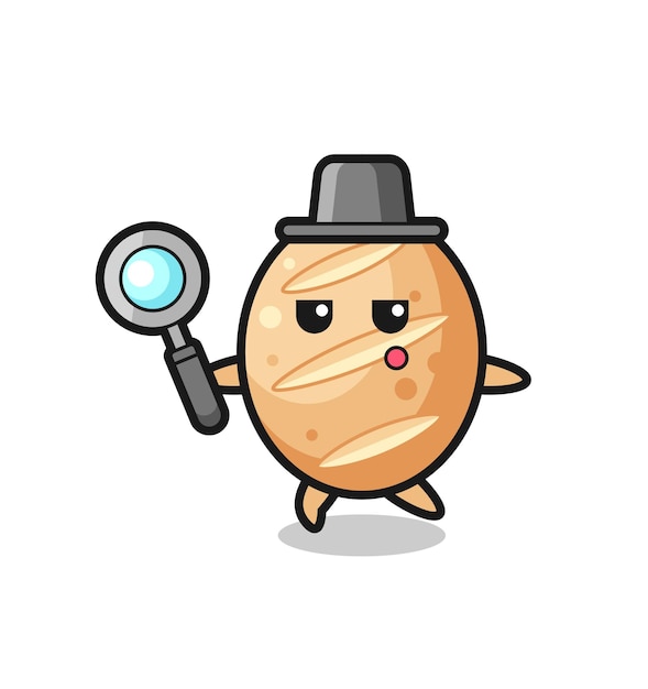 French bread cartoon character searching with a magnifying glass , cute design