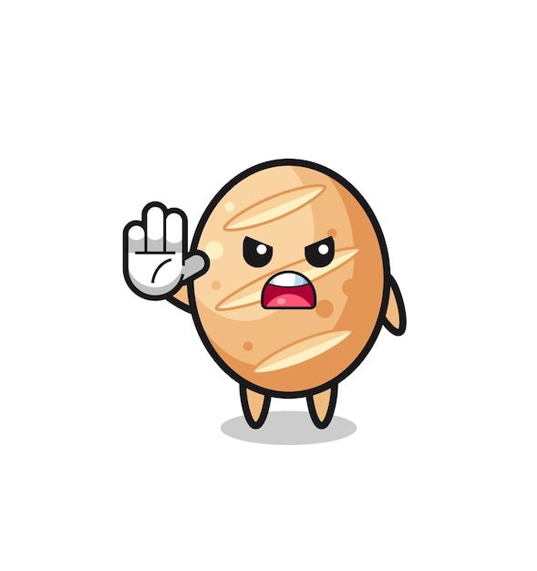 French bread character doing stop gesture