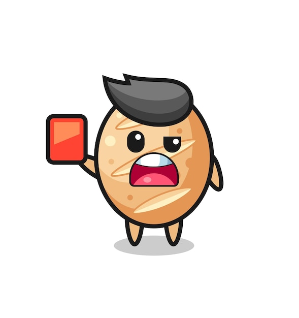 French bread cute mascot as referee giving a red card , cute design