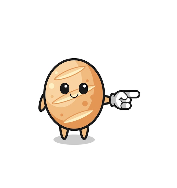 French bread mascot with pointing right gesture