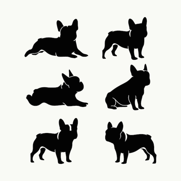 Vector french bulldog animals breed silhouette set vector template