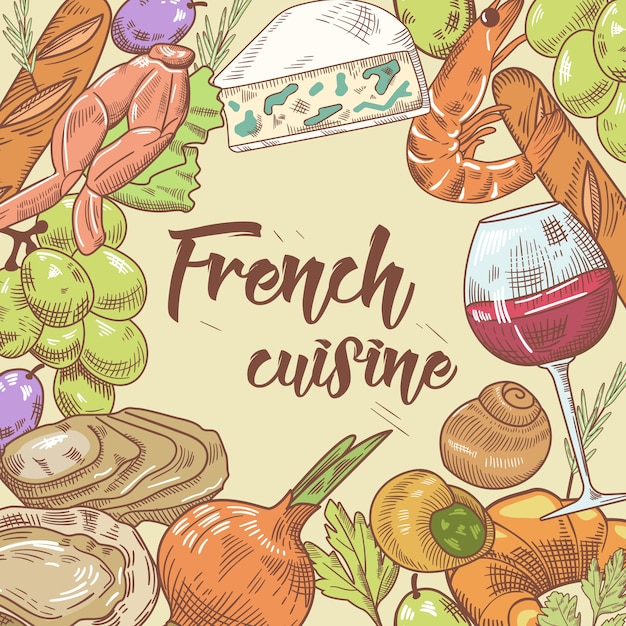 French Cuisine Hand Drawn