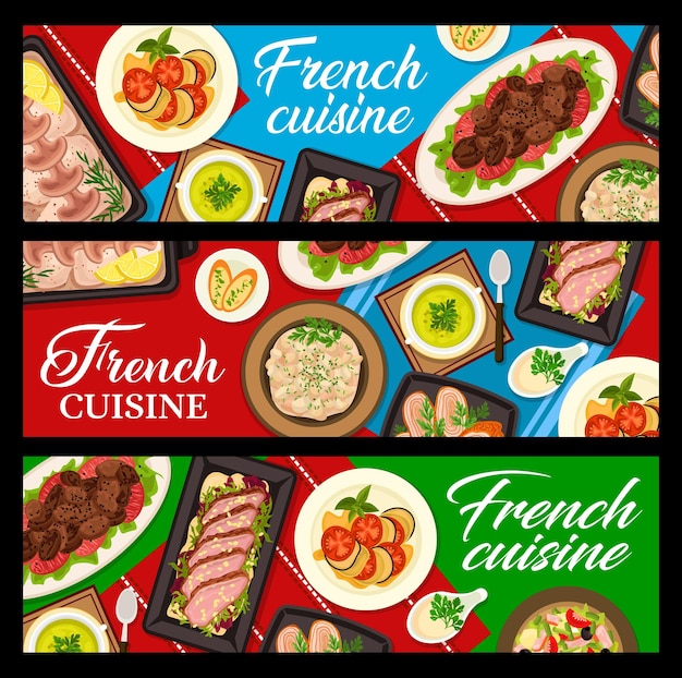 French cuisine restaurant food vector banners