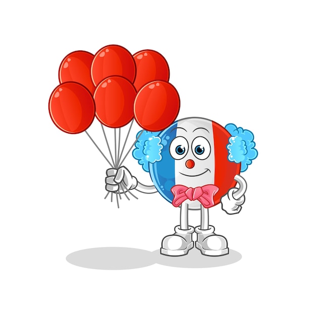 french flag clown with balloons vector. cartoon character