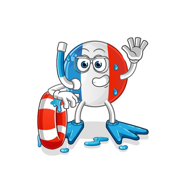 French flag swimmer with buoy mascot cartoon vector