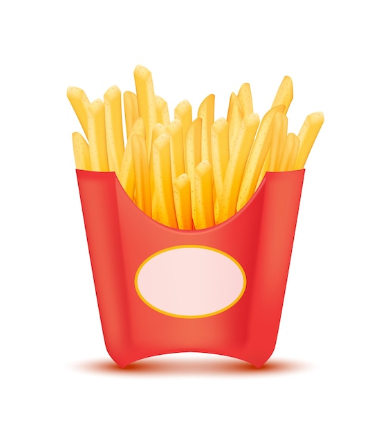 French fried in cardboard or paper buckets red isolated on a white background Fast food.