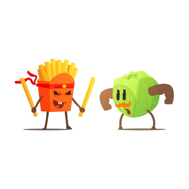 French Fries Against Cabbage Cartoon Fight