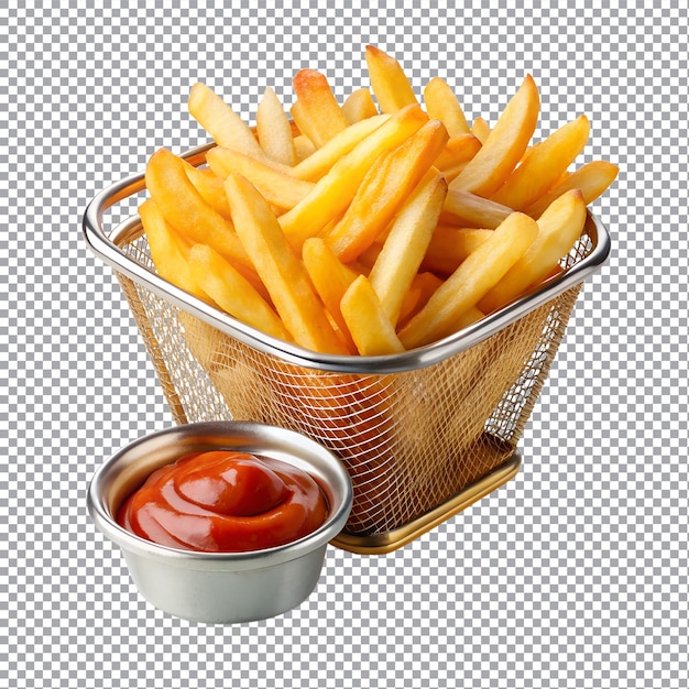 Vector french fries in basket with ketchup isolated on white background