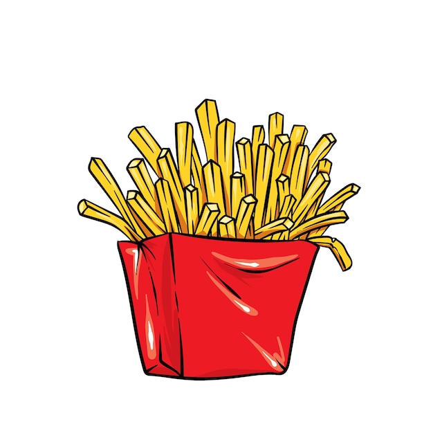 French fries in a bright box. Realistic illustration.