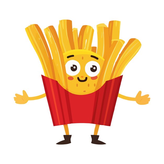 Vector french fries cartoon character with arms and legs on white background