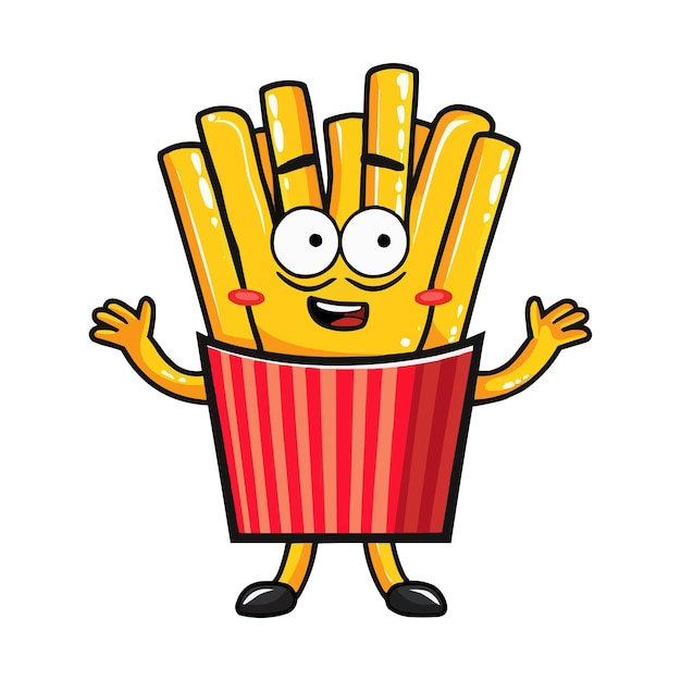 Vector french fries cartoon character with arms and legs on white background