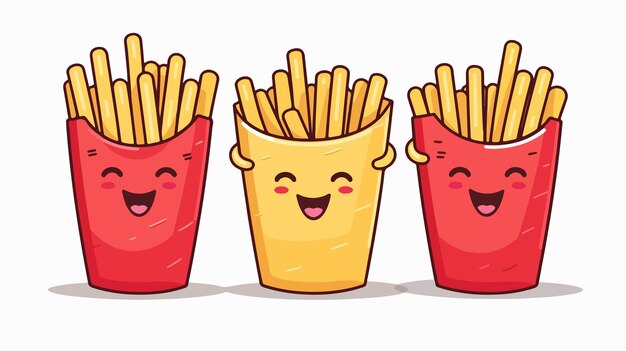 Vector french fries cartoon line style icon design