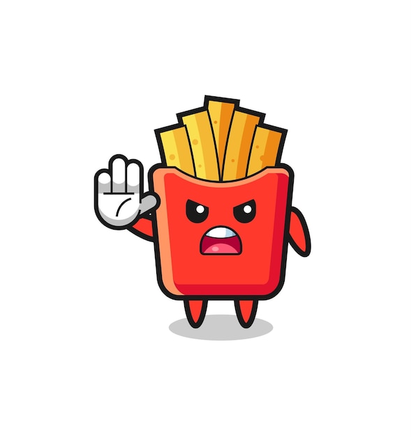 French fries character doing stop gesture , cute design