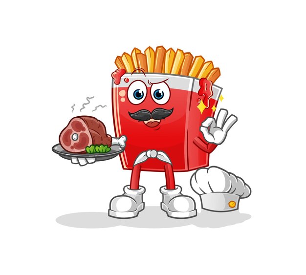 French fries chef with meat mascot. cartoon vector