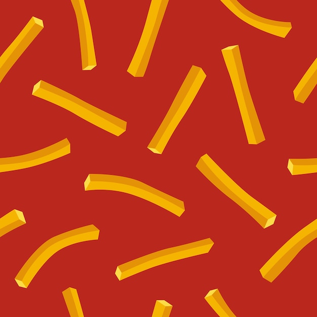 French fries fast food seamless pattern on red background. Fried crispy potato straws vector flat illustration