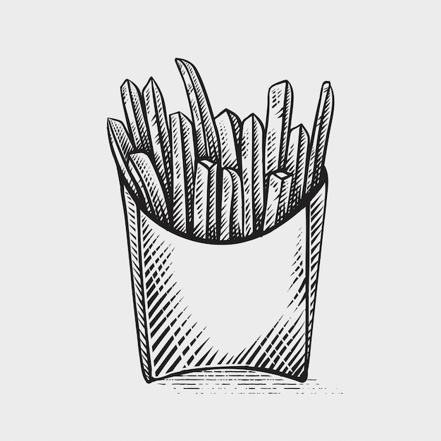 French fries hand drawn engraving style illustrations