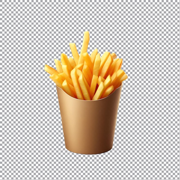 French fries in a paper cup on a transparent background