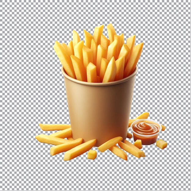 Vector french fries in a paper cup on a transparent background