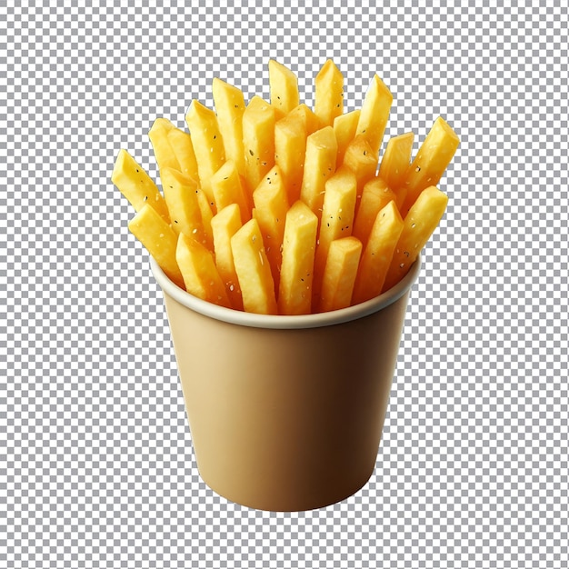 French fries in a paper cup on a transparent background