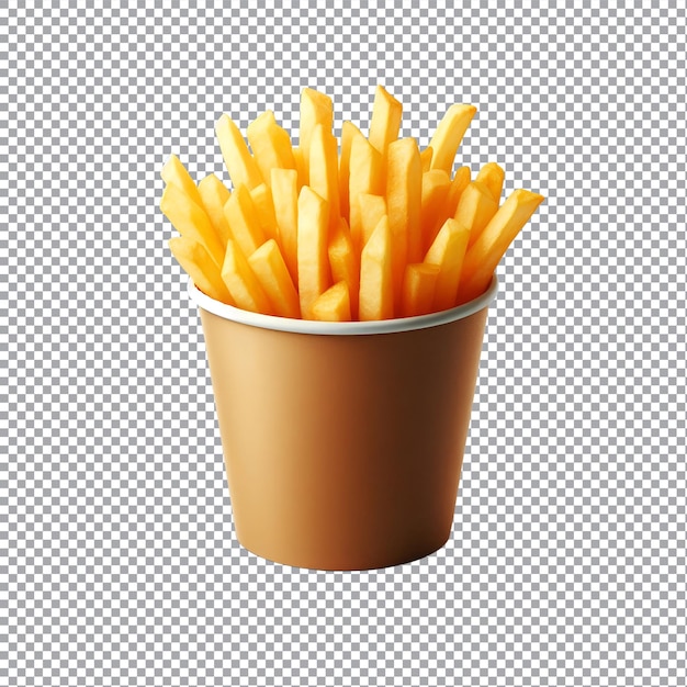 French fries in a paper cup on a transparent background