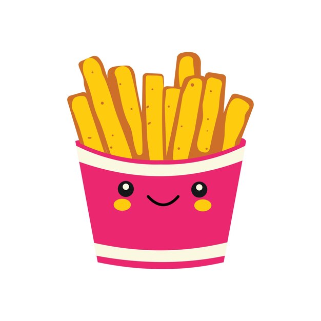 Vector french fries sticks fast food in package box with cute funny happy face