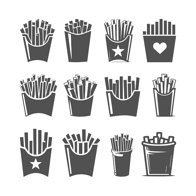 Vector french fries vector silhouette collection fast food vector illustration