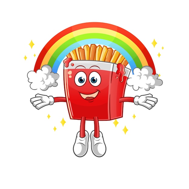 French fries with a rainbow. cartoon vector