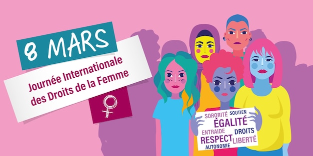 French International women rights day illustration banner