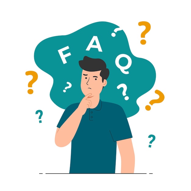 Frequently asked questions concept with confused man illustration