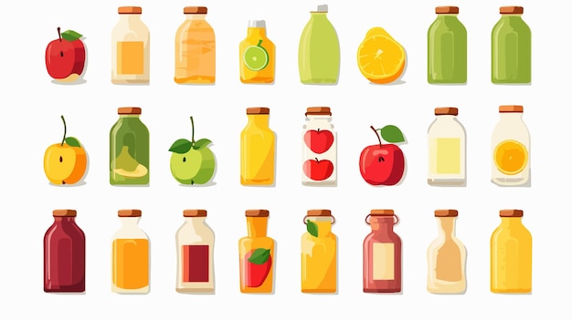 Fresh Apple Juice Isolated Icons on White Background