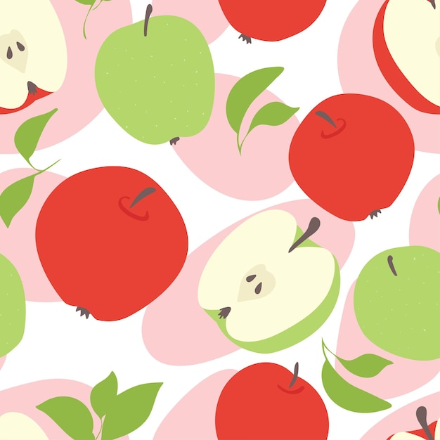 Fresh apples, red and green. Seamless pattern.