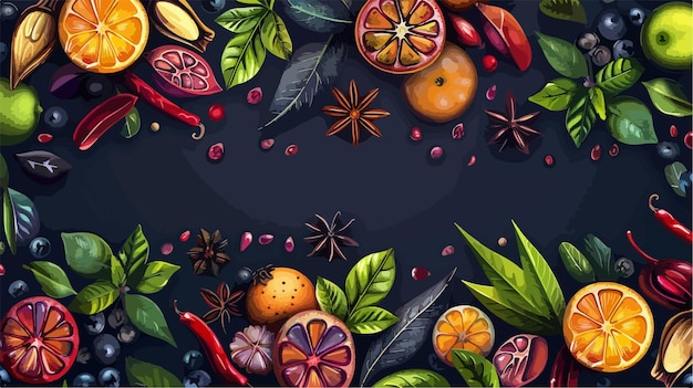 Fresh Aromatic Spices Composition on Dark Background