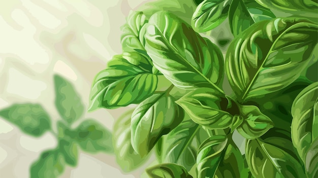 Vector fresh basil leaves on light background closeup vector