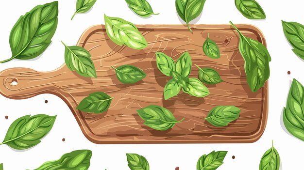 Vector fresh basil leaves on white background board for culinary presentation