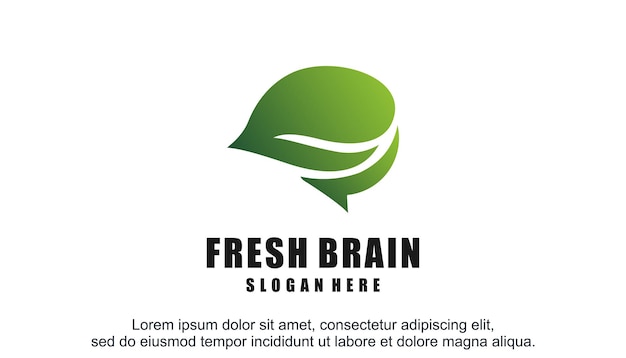 fresh brain with leaf green logo design template