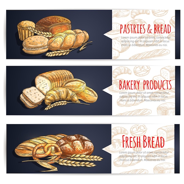 Fresh bread and bakery products banners