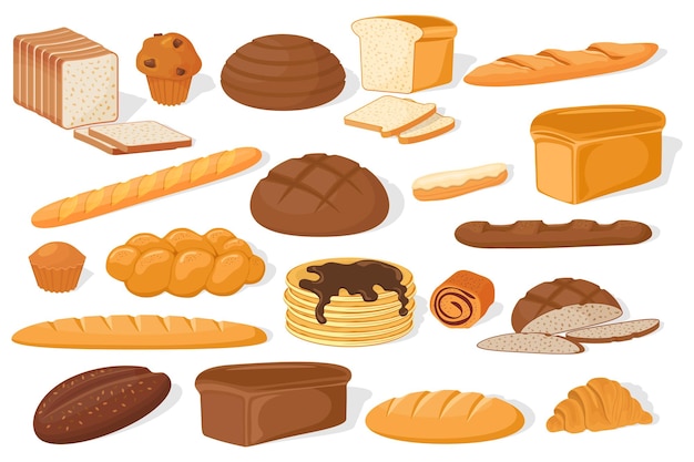 Fresh bread and rolls Confectionery products Croissant and French baguette loaf of bread and pancake