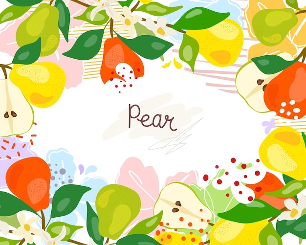 Fresh bright whole and halfpear leaves fruits juice splash juicy spray