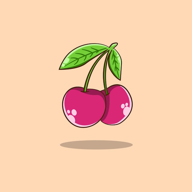 Fresh cartoon cherry element isolated vector illustration