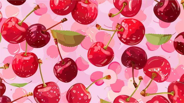 Vector fresh cherries fruit vector pattern illustration