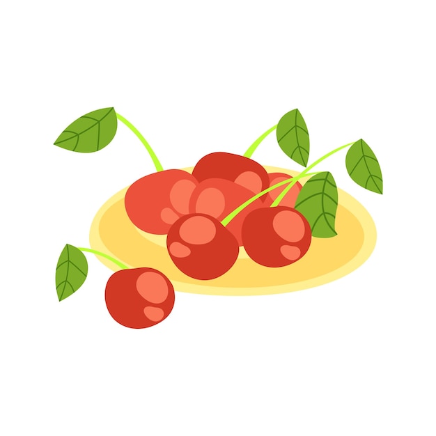 Fresh cherries on a plate in vector illustration