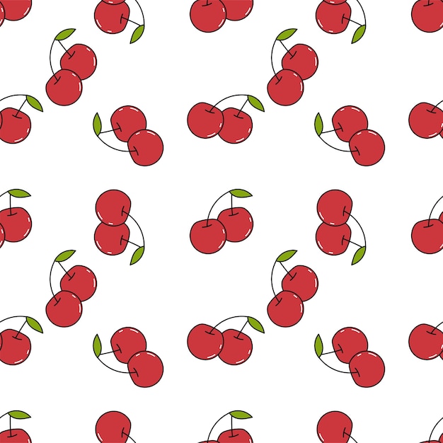 Fresh cherry hand drawn background. Colorful seamless pattern with fruits.