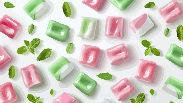 Vector fresh chewing gums with mint on white background