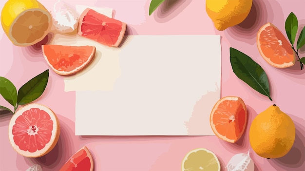 Vector fresh citrus fruits and blank paper composition