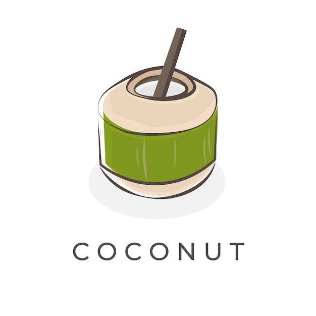 Fresh Coconut Drink Simple Cartoon Illustration Logo