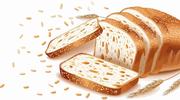 Vector fresh cut bread on white background in vector style