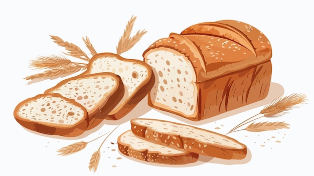 Vector fresh cut bread on white background in vector style