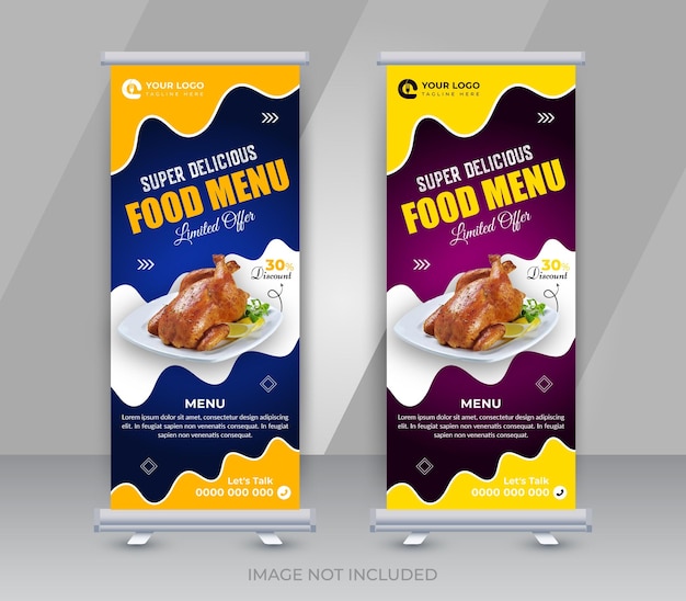 Fresh delicious food menu and restaurant roll up banner template