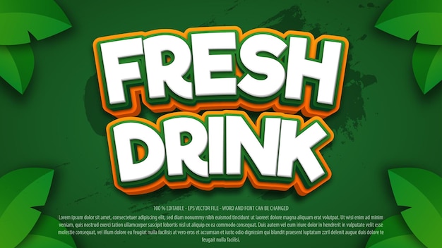 Fresh drink 3d style editable text effect