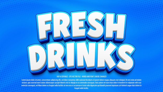 Fresh drinks 3d cartoon editable text effect